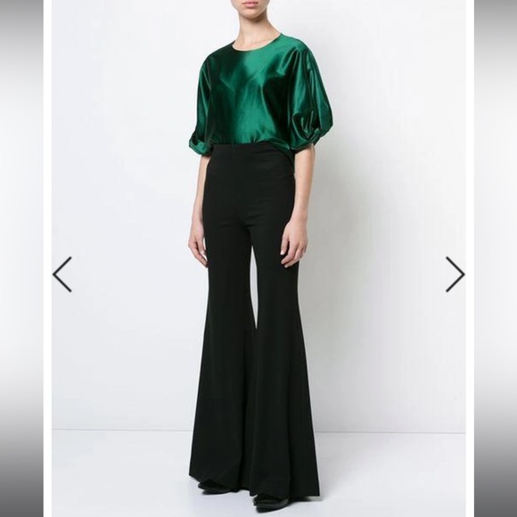 Rosetta Getty green stretch-satin blouse knotted puff sleeves size 4 MSRP $750 - Picture 3 of 12